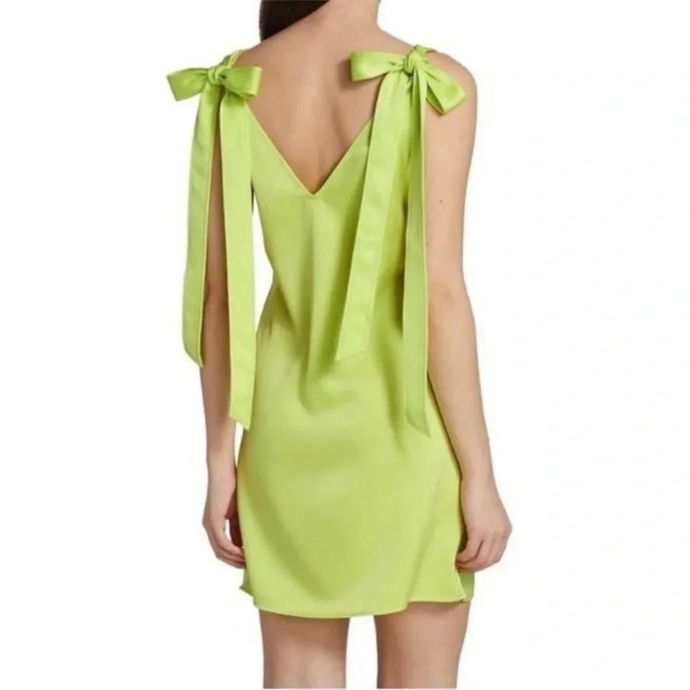 NEW Stine Goya Rosario Neon Green Mini Dress Tie Shoulder Size 2/4